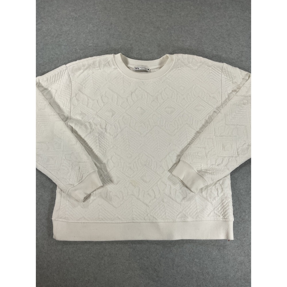 Zara Womens Cream Textured Geometric Jacquard Crewneck Sweatshirt Size Med 2893